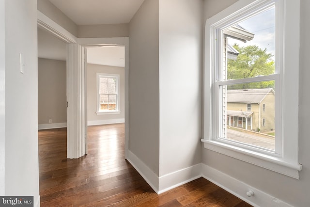 corridor with dark hardwood / wood-style floors