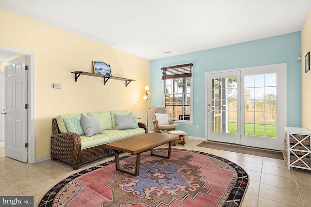 living room featuring light tile patterned floors