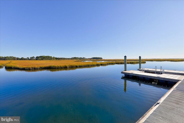 view of dock with a water view