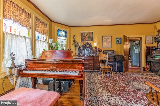 misc room featuring hardwood / wood-style flooring and crown molding