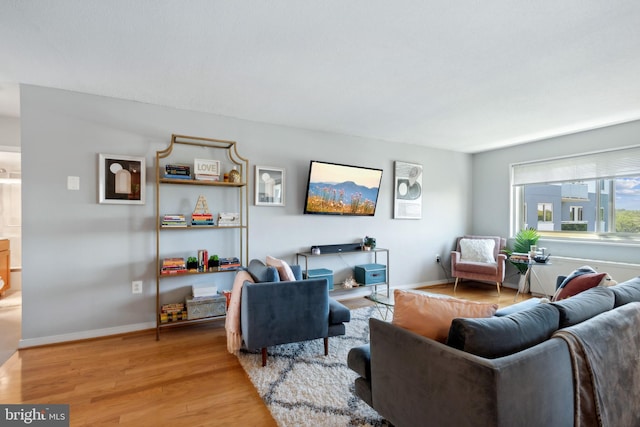 living room with light hardwood / wood-style flooring