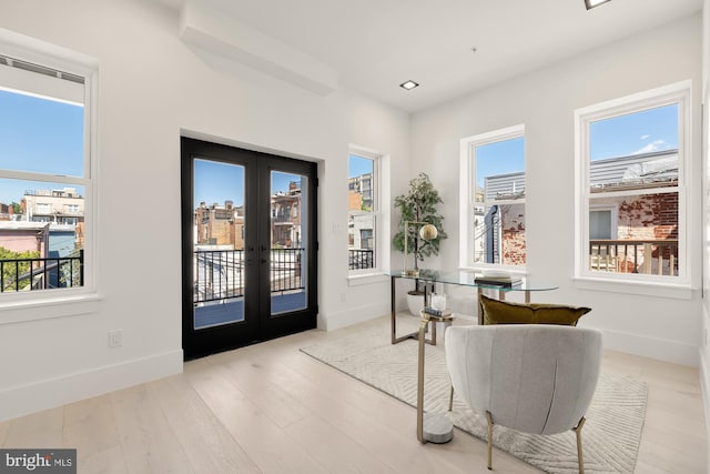 doorway featuring light hardwood / wood-style floors and french doors