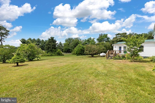 view of yard featuring a wooden deck