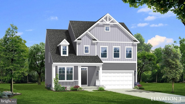 view of front facade with a front yard and a garage