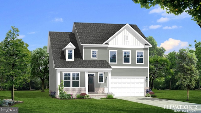 view of front of house with a front yard and a garage