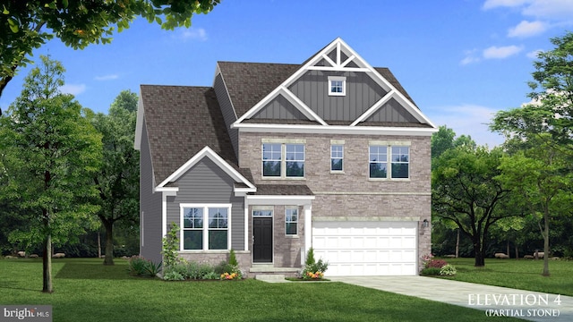 craftsman-style house featuring a garage and a front lawn