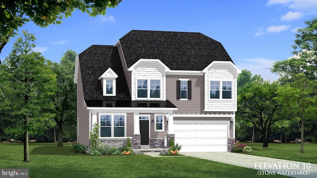 view of front of home featuring a front lawn and a garage