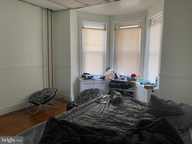 bedroom with hardwood / wood-style floors and multiple windows