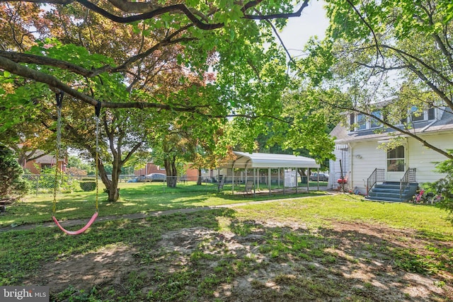 view of yard featuring a carport