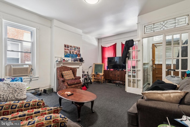 living room featuring carpet