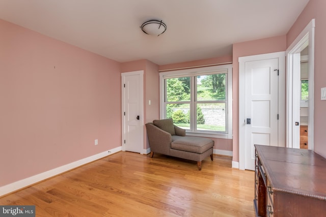 sitting room featuring light hardwood / wood-style flooring