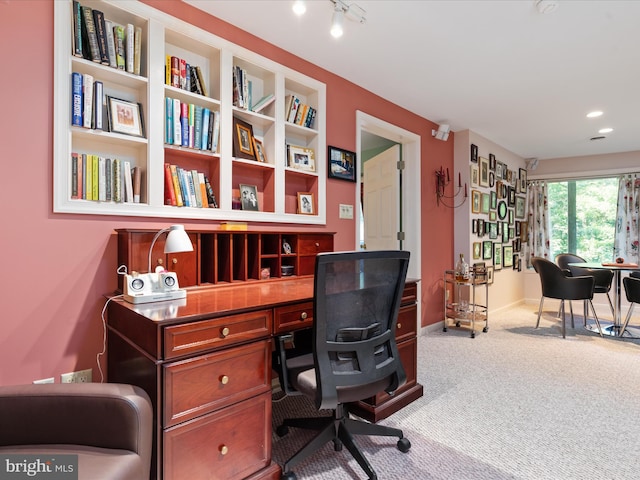 view of carpeted home office