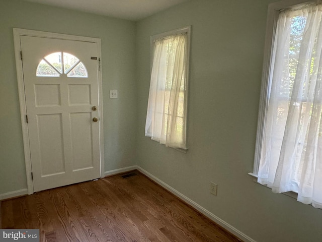 entryway with hardwood / wood-style flooring