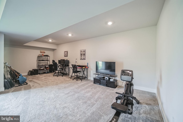 workout room with light carpet