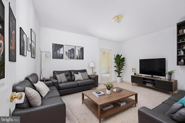 living room with light carpet