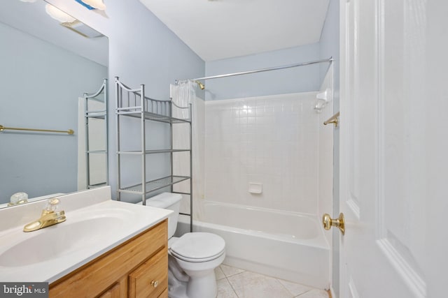 full bathroom with tile patterned flooring, shower / tub combo, vanity, and toilet