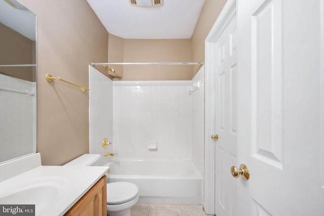 full bathroom with toilet, vanity, tile patterned floors, and  shower combination