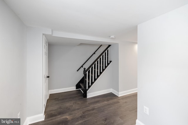 staircase with hardwood / wood-style floors