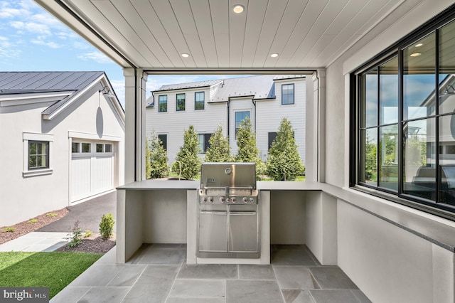 unfurnished sunroom featuring wooden ceiling and a healthy amount of sunlight