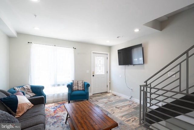 living room with hardwood / wood-style flooring