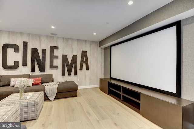 cinema room featuring light hardwood / wood-style flooring