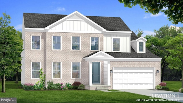 view of front facade featuring a garage and a front lawn