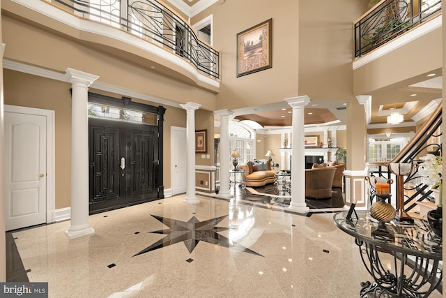 14950 Kelley Farm, Darnestown, MD 20874 - foyer with ornate columns, a high ceiling, and ornamental molding