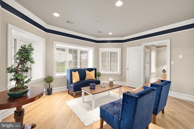 14950 Kelley Farm, Darnestown, MD 20874 - living area featuring ornamental molding, light wood-style flooring, and recessed lighting