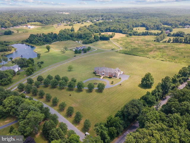 bird's eye view with a rural view and a water view