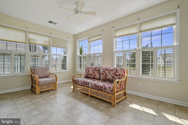 sunroom / solarium with ceiling fan