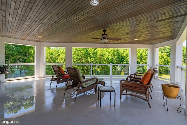 sunroom with wooden ceiling