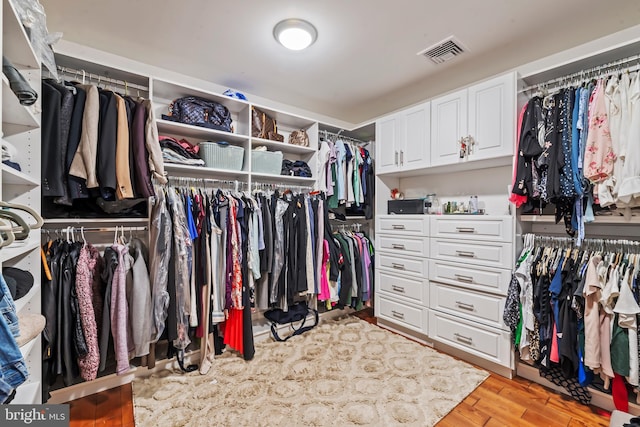 spacious closet with light hardwood / wood-style flooring