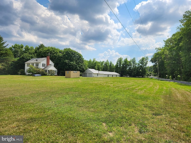 view of yard with a storage unit