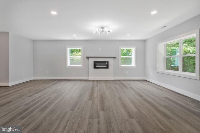 unfurnished living room featuring a healthy amount of sunlight and wood-type flooring