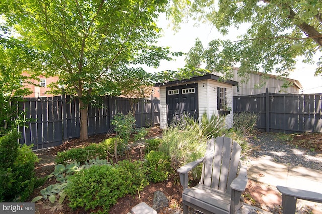 view of yard featuring a storage unit