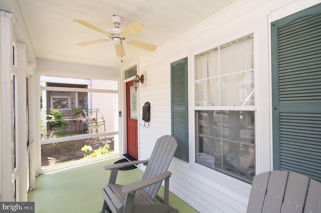 exterior space featuring ceiling fan and plenty of natural light