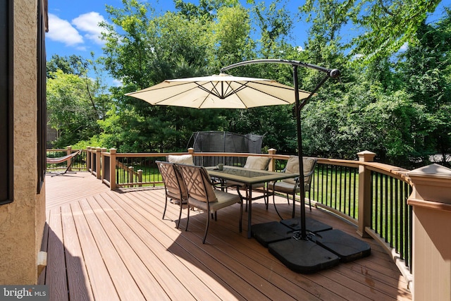 deck with a trampoline