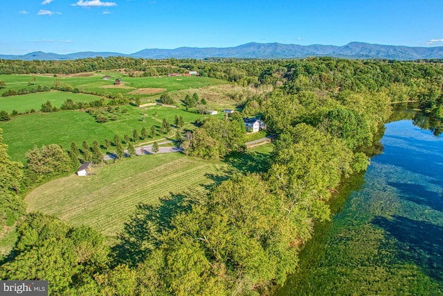 birds eye view of property with a water and mountain view