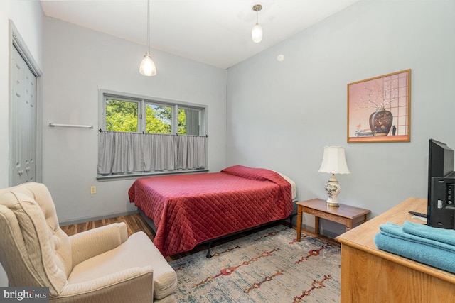 bedroom featuring a closet and light hardwood / wood-style flooring