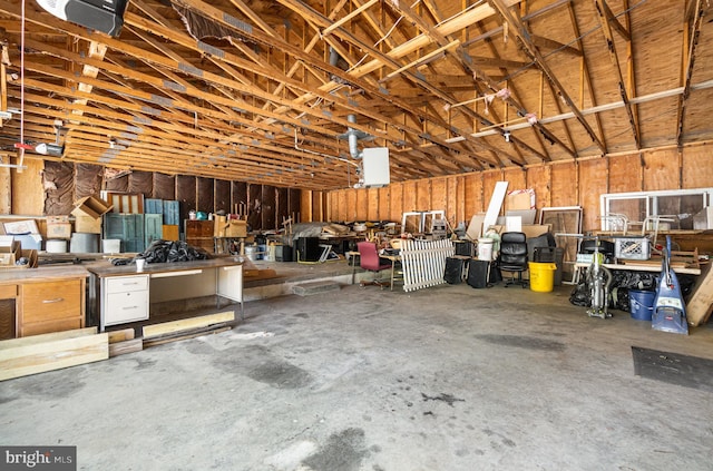 garage with a garage door opener