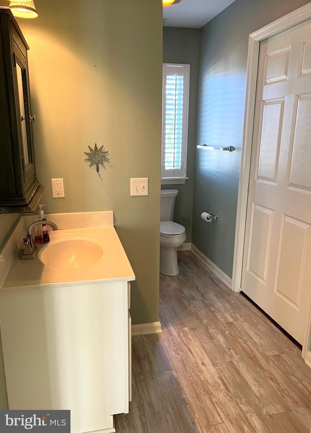 bathroom featuring vanity, toilet, and wood-type flooring