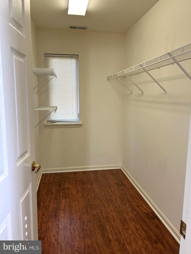 spacious closet featuring dark hardwood / wood-style floors