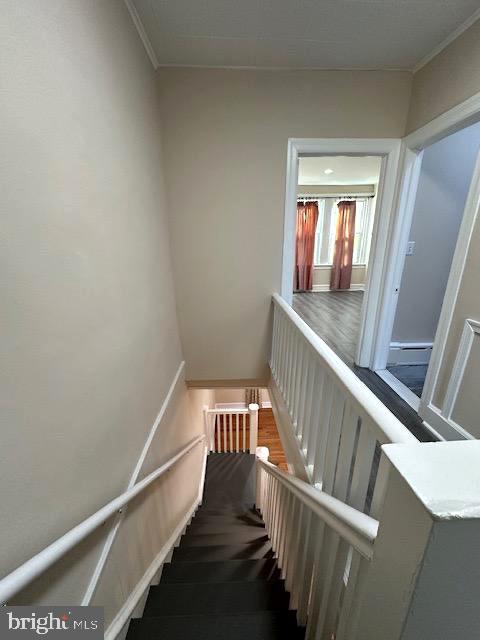 stairs with crown molding