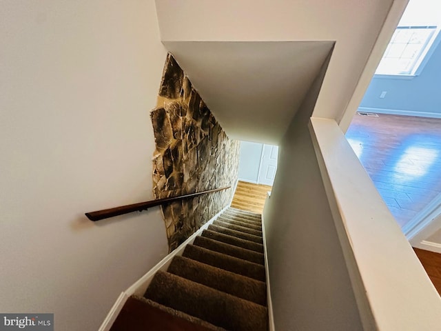 stairway featuring wood-type flooring