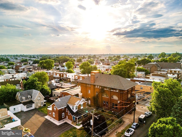 view of aerial view at dusk