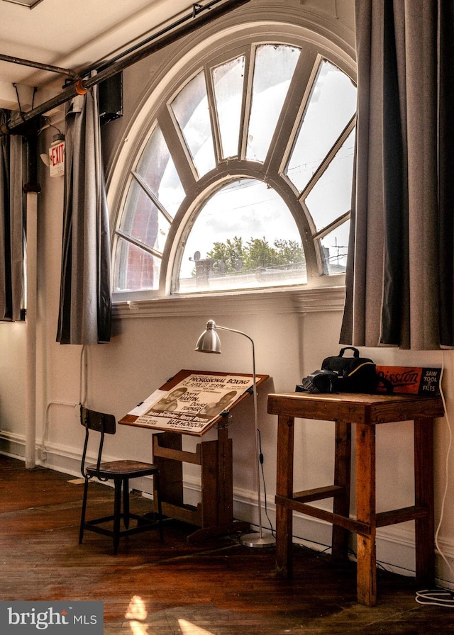 dining space featuring dark wood-type flooring