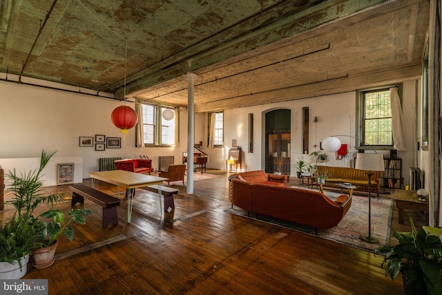 living room featuring hardwood / wood-style floors and a healthy amount of sunlight