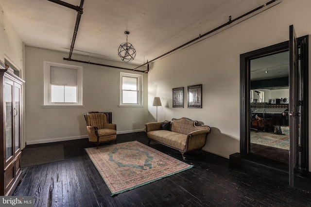 sitting room featuring dark wood-type flooring