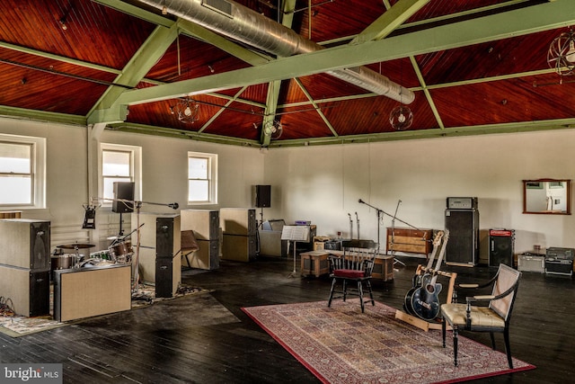 interior space with hardwood / wood-style flooring, high vaulted ceiling, and plenty of natural light