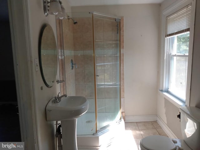 61AND63 Dune Dr, North East, MD 21901 - bathroom with baseboards, a stall shower, toilet, and tile patterned floors